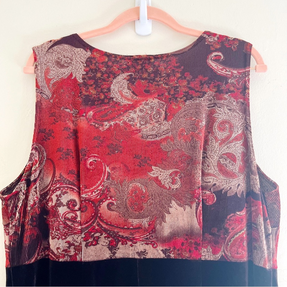 R&M Richards Karen Wong Velvet Dress Sz 16W Vintage Midi Paisley 90s Stretch - Picture 6 of 12